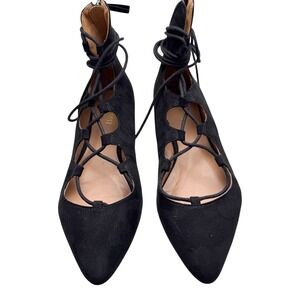 Nine West Lace Up Ballet Flats Pointed Toe Ghillie Ankle Wrap Gothcore Black 9M